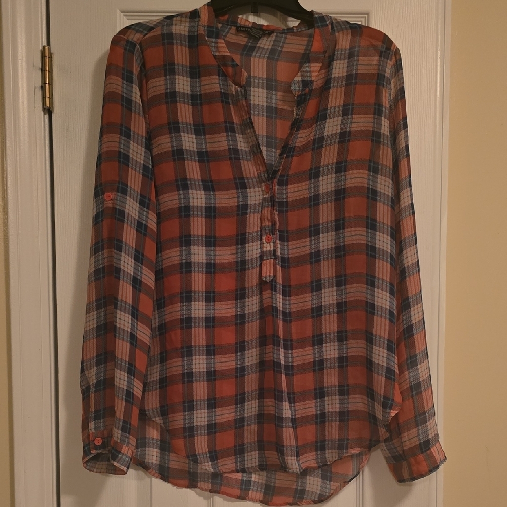 Plaid Button-Up Blouse
